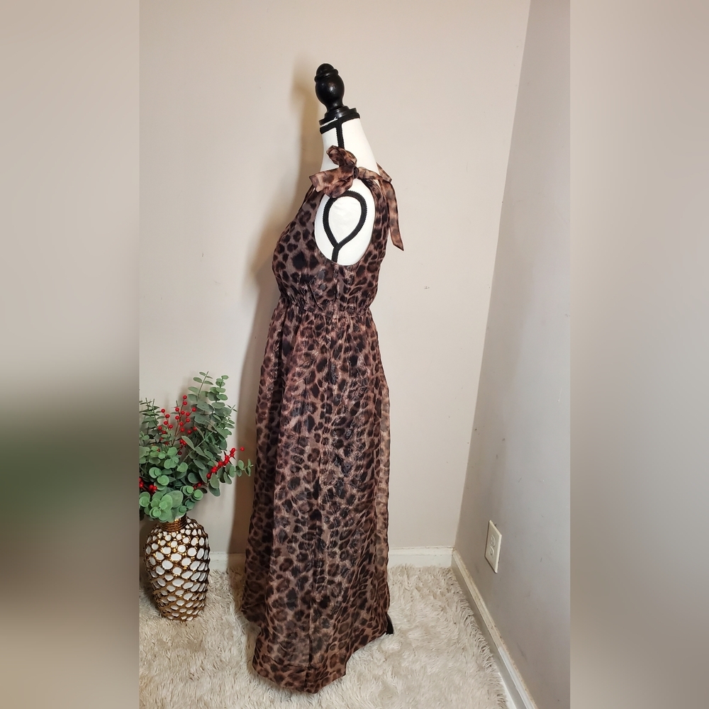 Anthropologie Daniel Rainn Organza Leopard Print V-Neck  Maxi Dress Size S - Picture 8 of 15